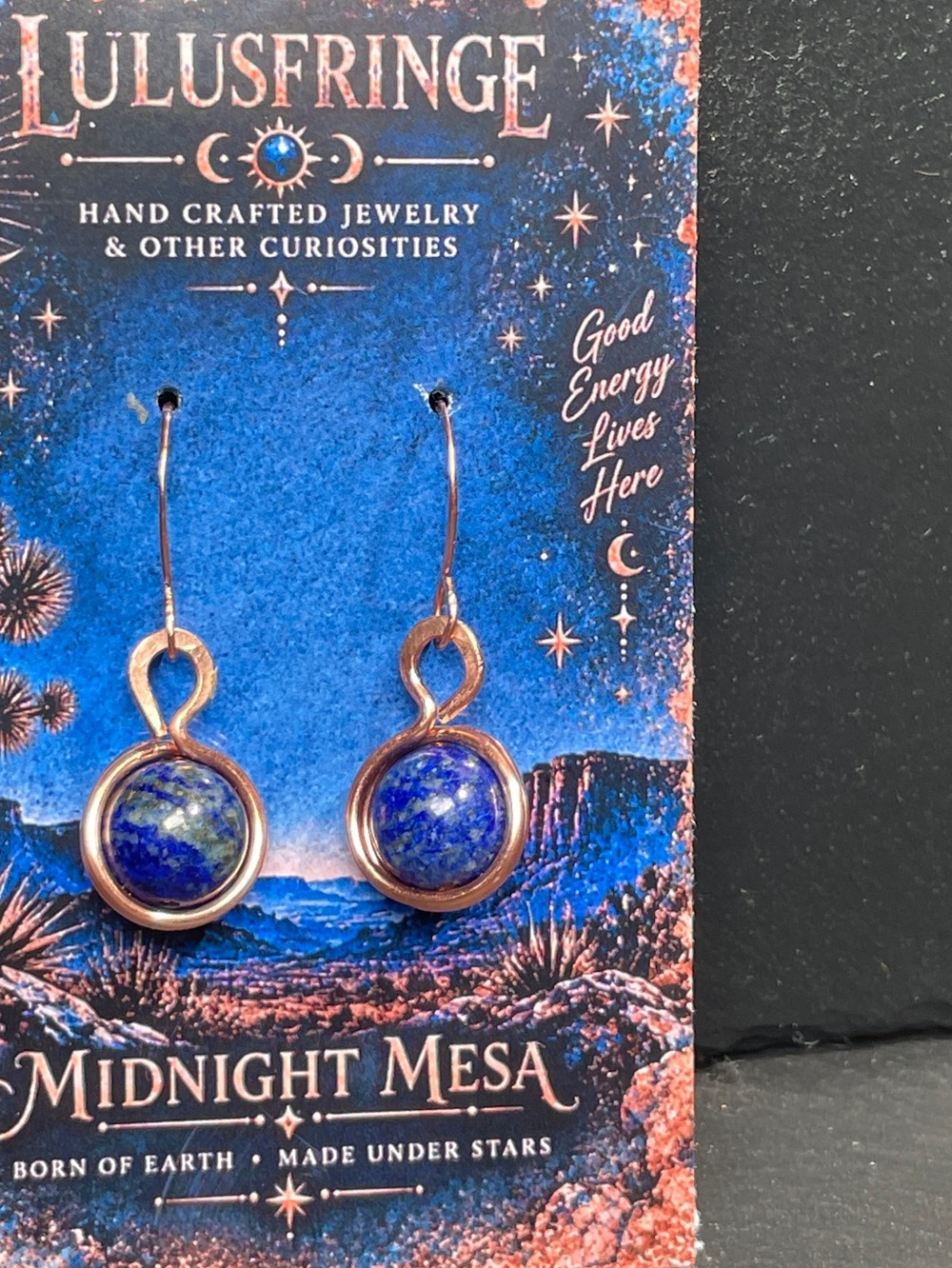 Artisan Blue & Gold Round Drop Earrings - Picture 3 of 8